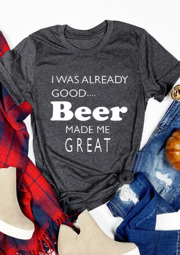 

Tees T-shirts Beer Made Me Great T-Shirt Tee in Gray. Size: S,M