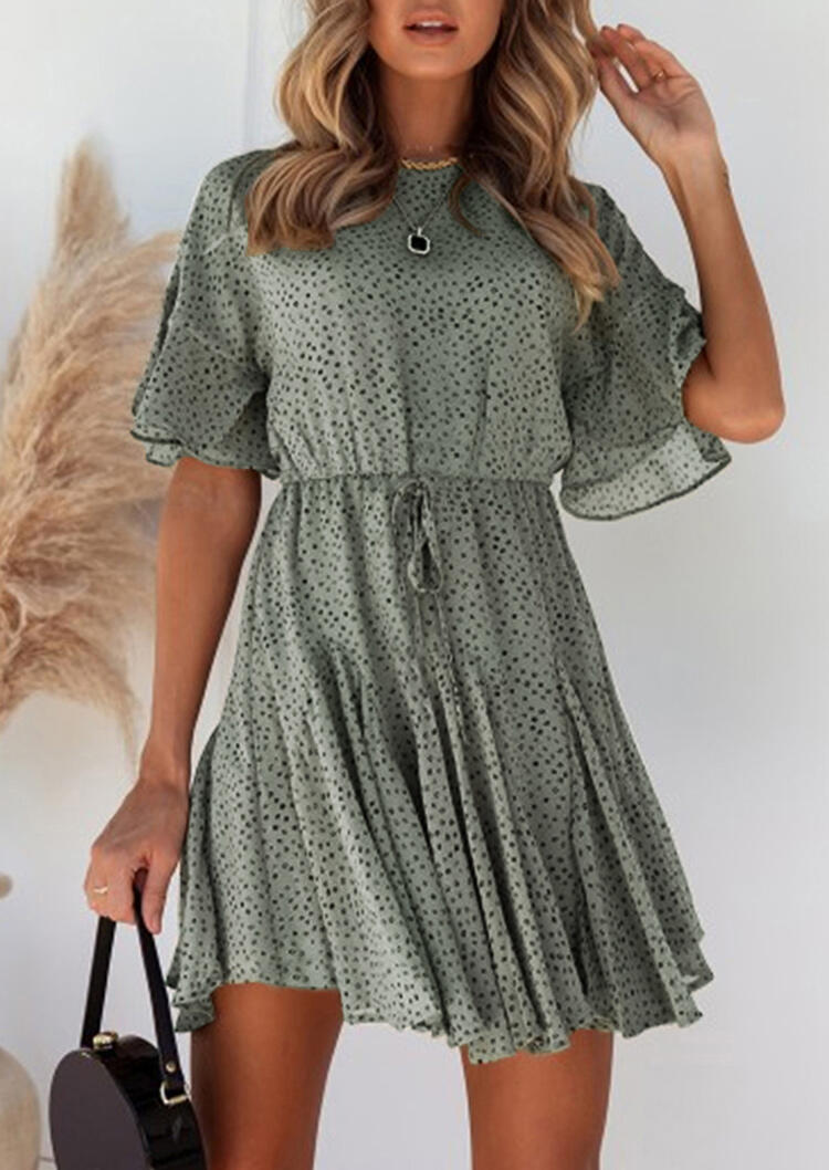 

Mini Dresses Polka Dot Ruffled Tie Button Mini Dress in Green. Size