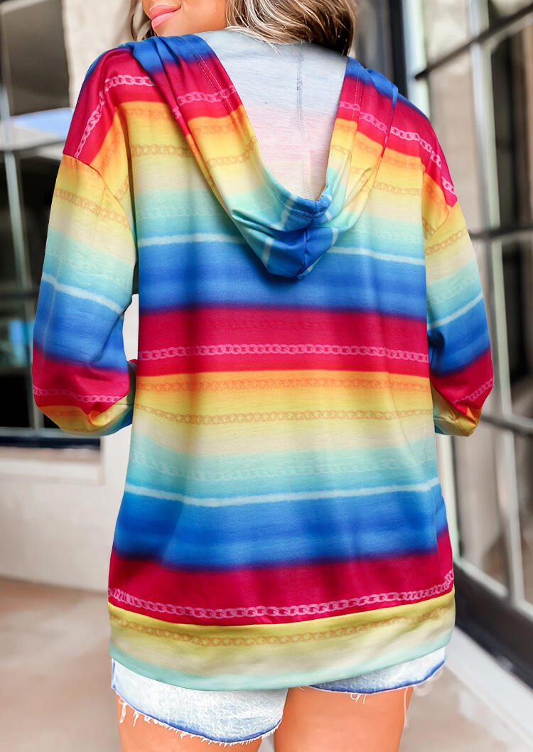 

Hoodies Rainbow Serape Striped Zipper Pocket Hoodie in Multicolor. Size