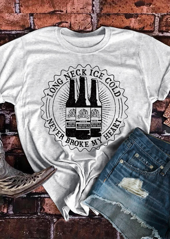 

Tees T-shirts Beer Never Broke My Heart T-Shirt Tee in Light Grey. Size