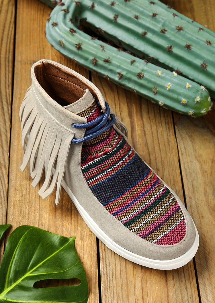 Sneakers Tassel Colorful Striped Lace Up Flat Sneakers in Multicolor. Size: 40