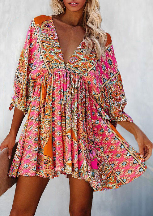 

Vintage Floral Mandala Cut Out Tie Mini Dress, Multicolor, 478898