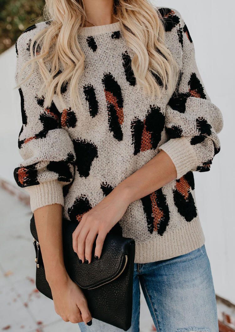 

Leopard Long Sleeve O-Neck Sweater, 478932