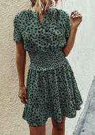 Leopard Ruffled Button V-Neck Mini Dress