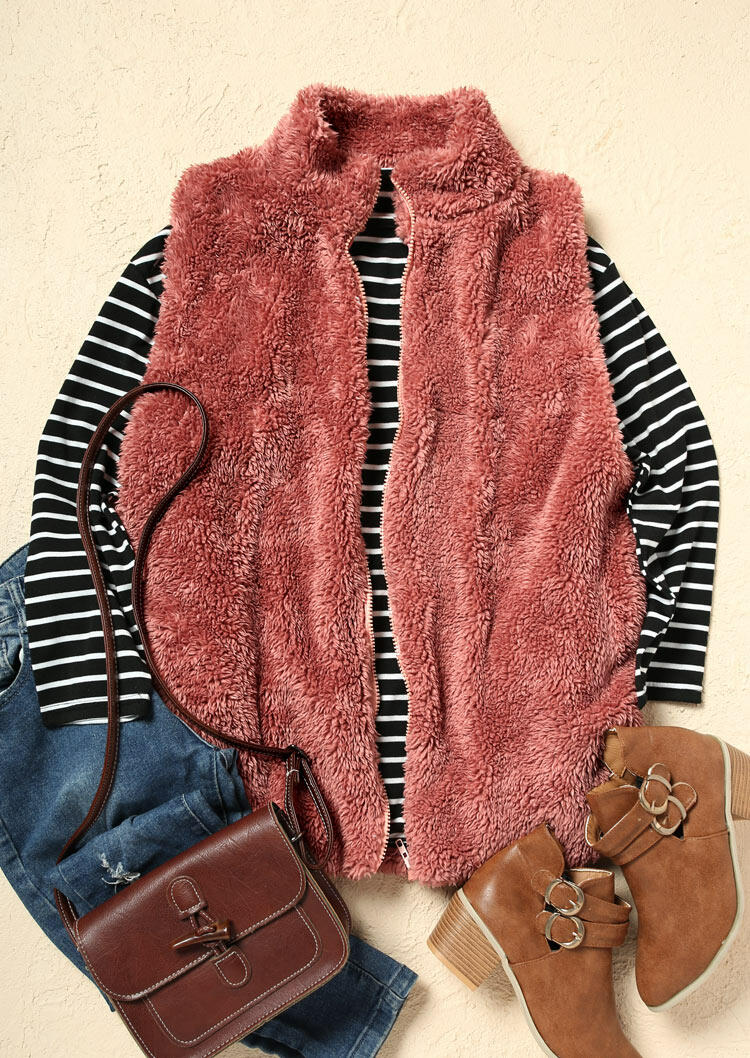 

Coats Warm Faux Fur Zipper Sleeveless Vest Coat in Red. Size