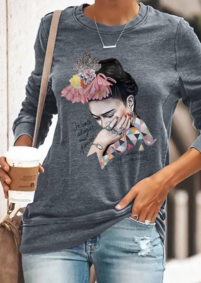 

Presale - Frida Kahlo Letter Flower T-Shirt Tee - Gray, 478999