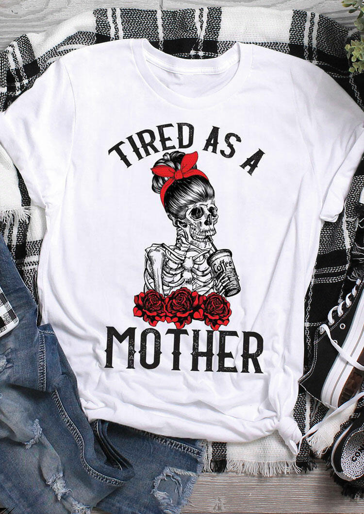 

Presale - Mother Coffee Floral Skeleton Bowknot T-Shirt Tee - White, 479010