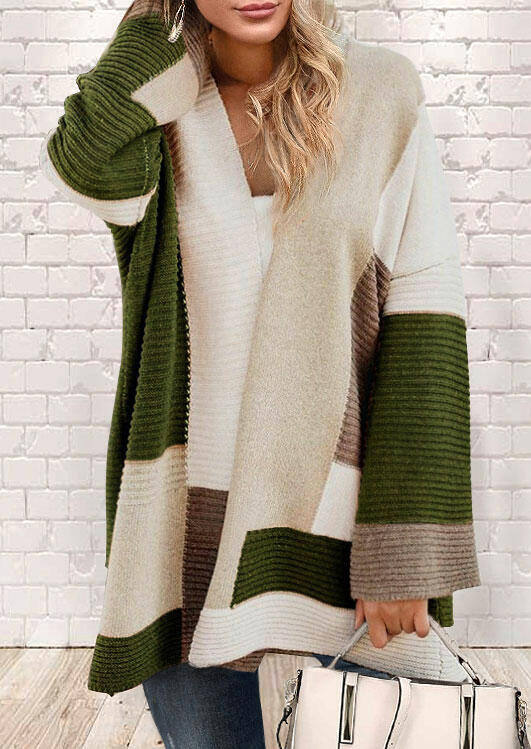 

Color Block Knitted Sweater Cardigan - Green, 478946