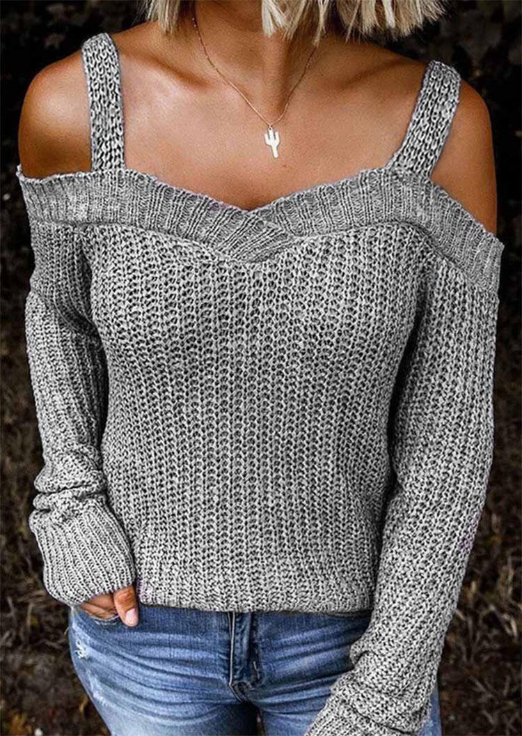 Cold Shoulder Knitted Sweater - Gray thumbnail