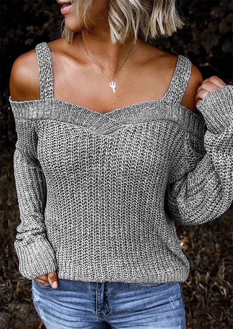 Sweaters Knitted Long Sleeve Cold Shoulder Sweater in Gray. Size: L,M,S,XL
