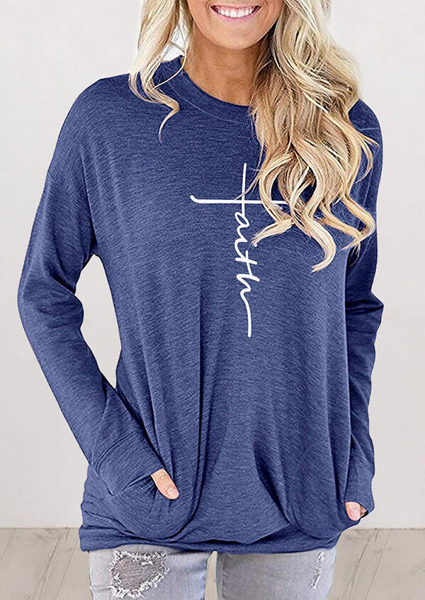 

Sweatshirts Faith Cross Pocket Sweatshirt in Blue. Size