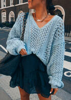 Hollow Out V-Neck Knitted Sweater