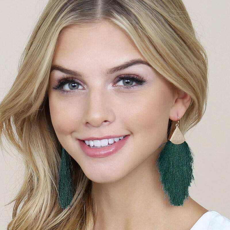 

Earrings Bohemian Alloy Tassel Earrings in Dark Green. Size