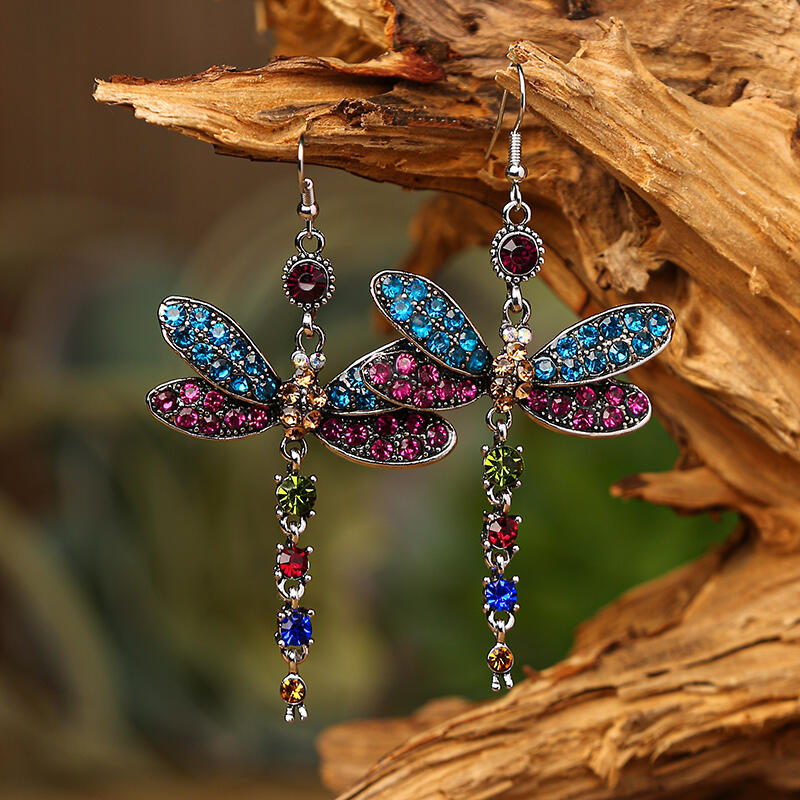 

Earrings Dragonfly Crystal Rhinestone Earrings in Multicolor. Size