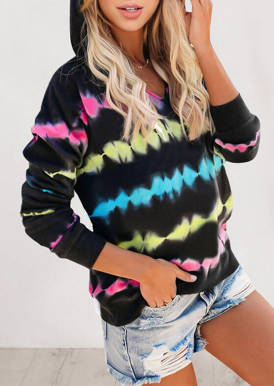 

Hoodies Tie Dye Drawstring Long Sleeve Hoodie in Multicolor. Size