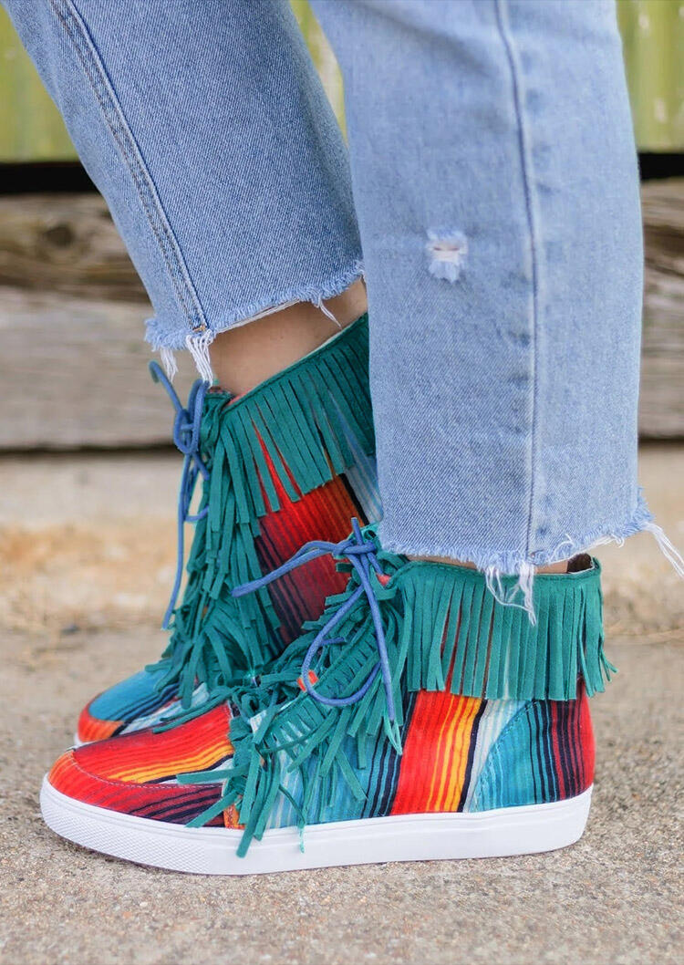 

Sneakers Serape Striped Tassel Western Canvas Sneakers in Multicolor. Size