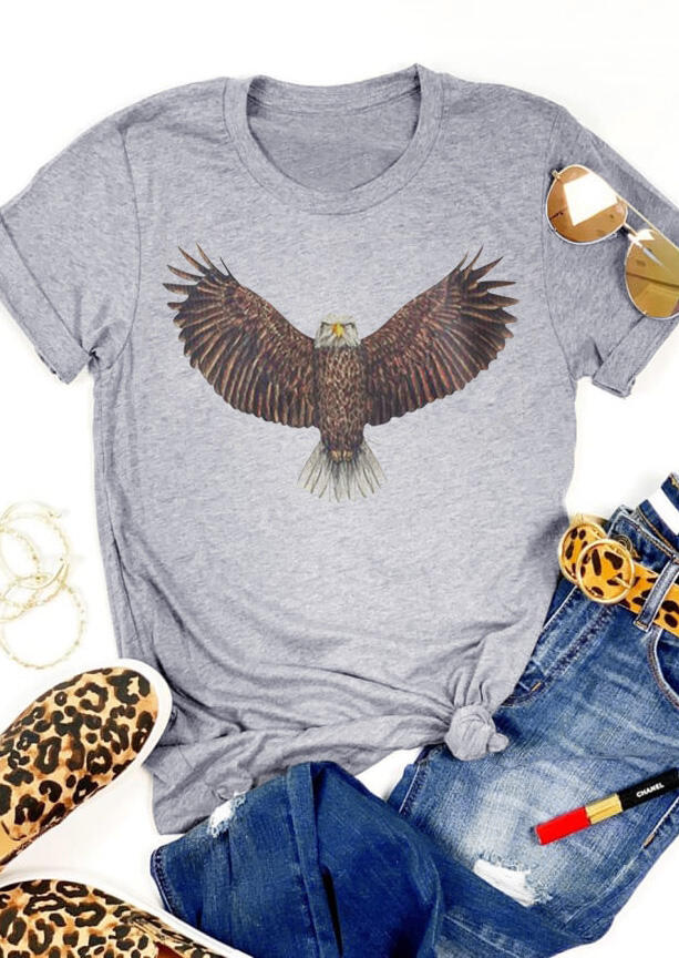 

Vintage Eagle O-Neck T-Shirt Tee - Light Grey, 479085
