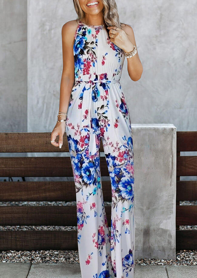 

Jumpsuits & Rompers Floral Halter Button Jumpsuit in White. Size