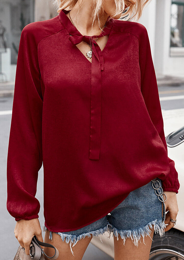 

Tie Long Sleeve V-Neck Shirt - Red, 479339
