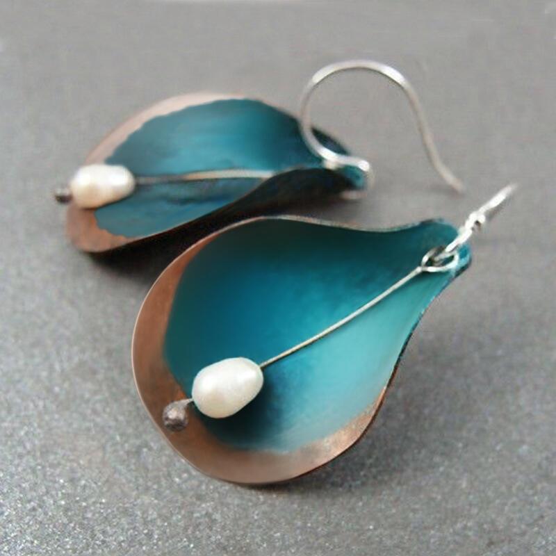 

Vintage Leaf Beading Alloy Earrings, Cyan, 479434