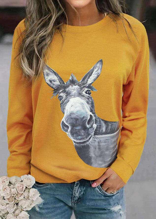 

Sweatshirts Funny Donkey Long Sleeve O-Neck Sweatshirt in Yellow. Size