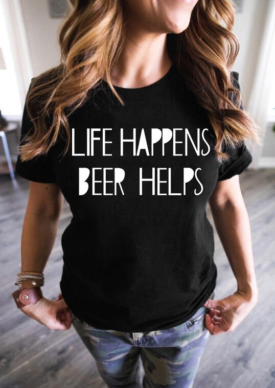 

Life Happens Beer Helps T-Shirt Tee - Black, 479272