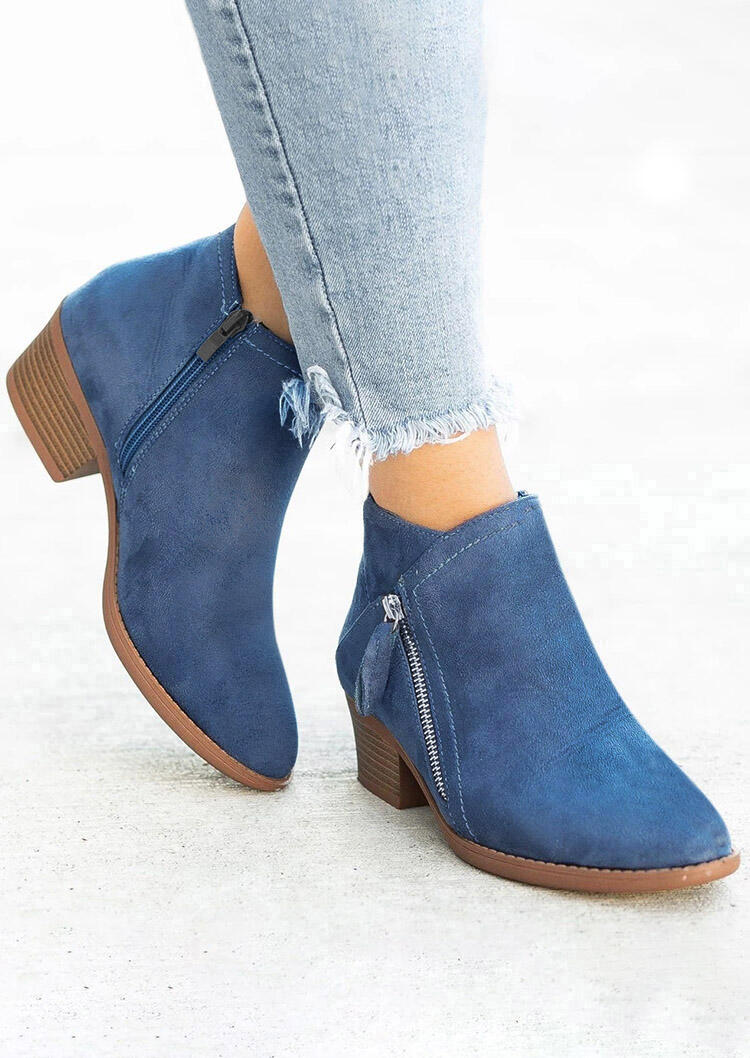 

Zipper Round Toe Chunky Heel Ankle Boots - Blue, 479297