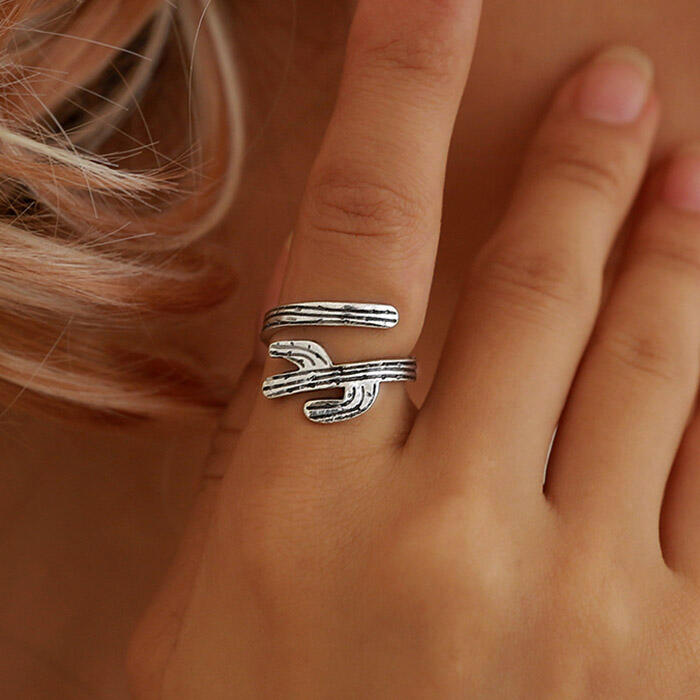 

Vintage Alloy Cactus Open Ring, Silver;rose gold, 479435