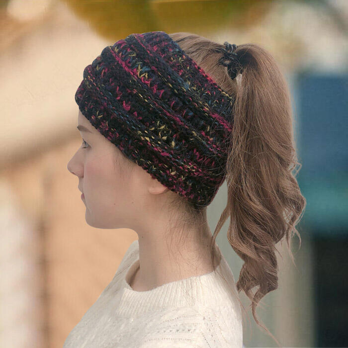 

Empty Top Wide Stretchy Knitted Headband, Black;coffee, 479446