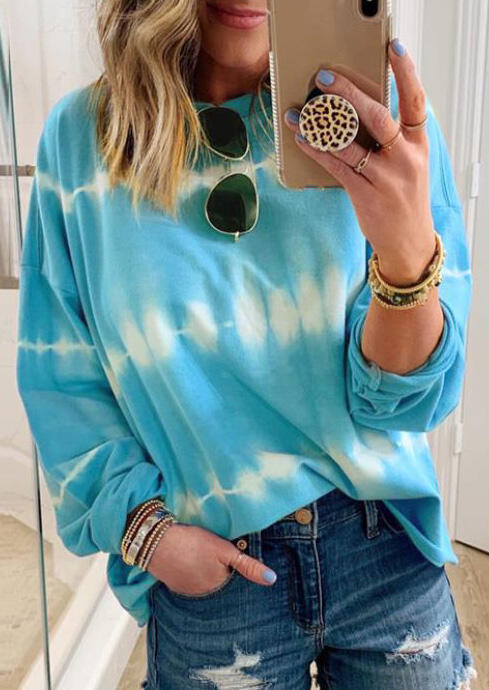 

Tie Dye Gradient O-Neck Blouse - Blue, 479140