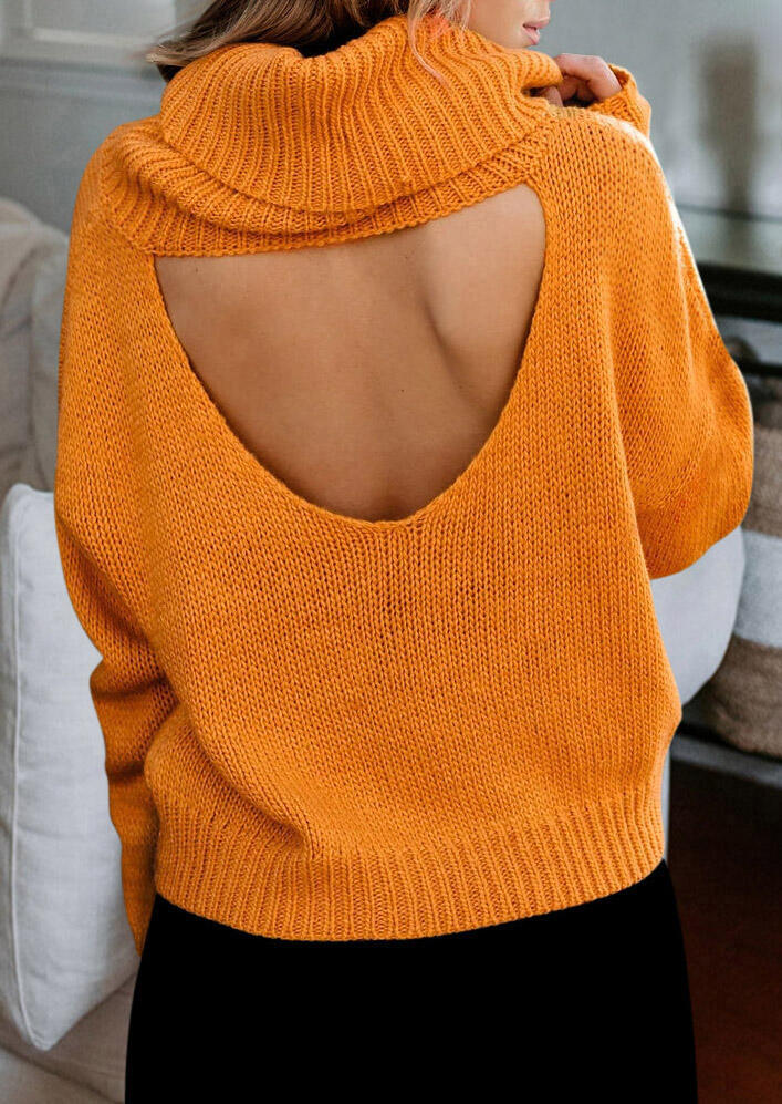 

Sweaters Open Back Turtleneck Knitted Sweater in Yellow. Size