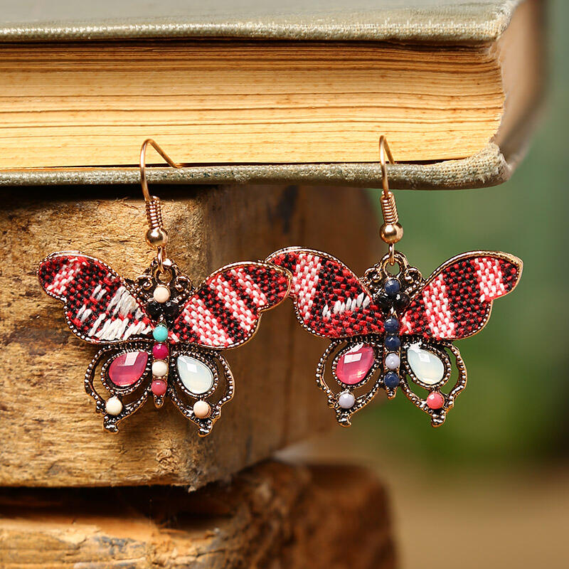 

Bohemian Plaid Rinestone Butterfly Earrings, Multicolor, 479569