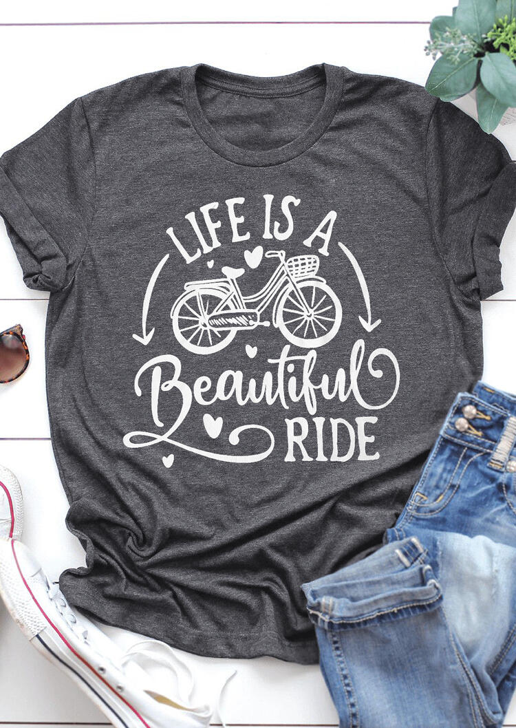

Life Is A Beautiful Ride Bike Heart T-Shirt Tee - Gray, 479597