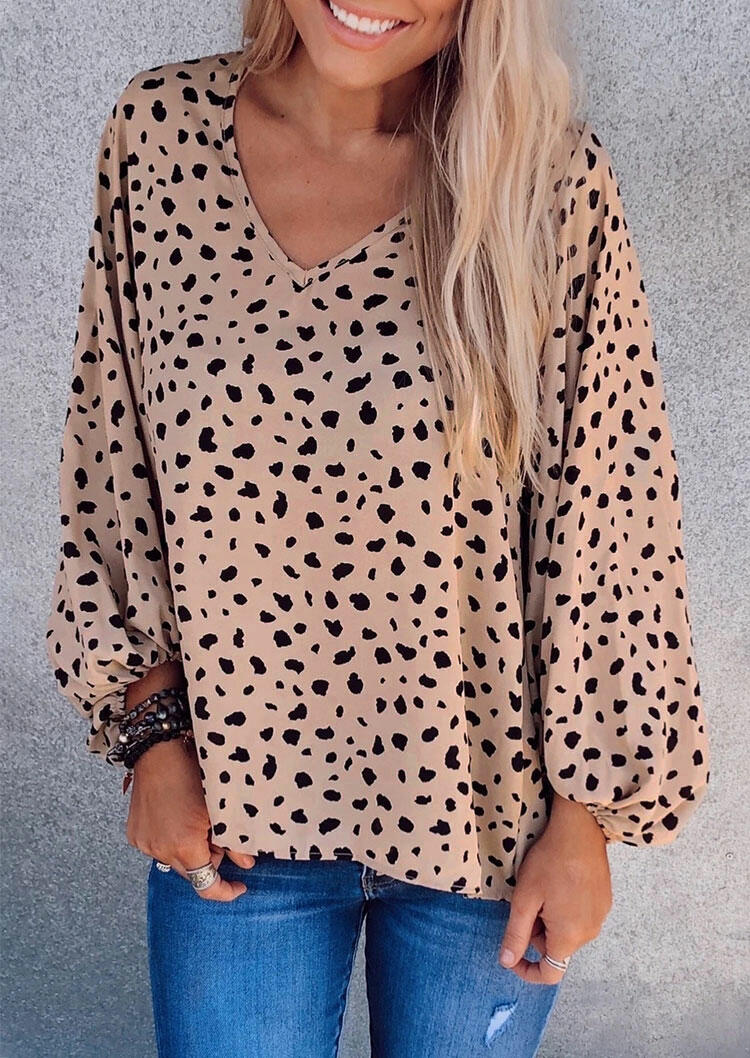 

Blouses Leopard Elastic Cuff V-Neck Blouse in Leopard. Size