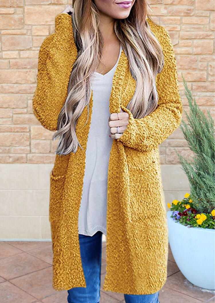 

Cardigans Pocket Long Sleeve Soft Sweater Cardigan in Yellow. Size
