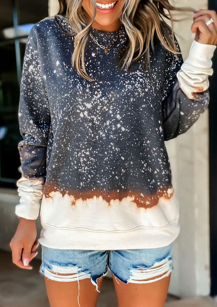 Color Block Bleached Pullover Sweatshirt