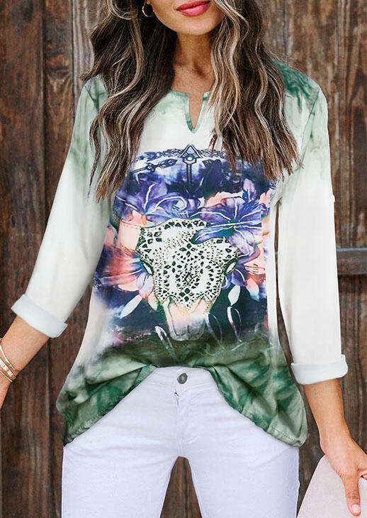 

Steer Skull Floral Gradient T-Shirt Tee, Multicolor, 479586