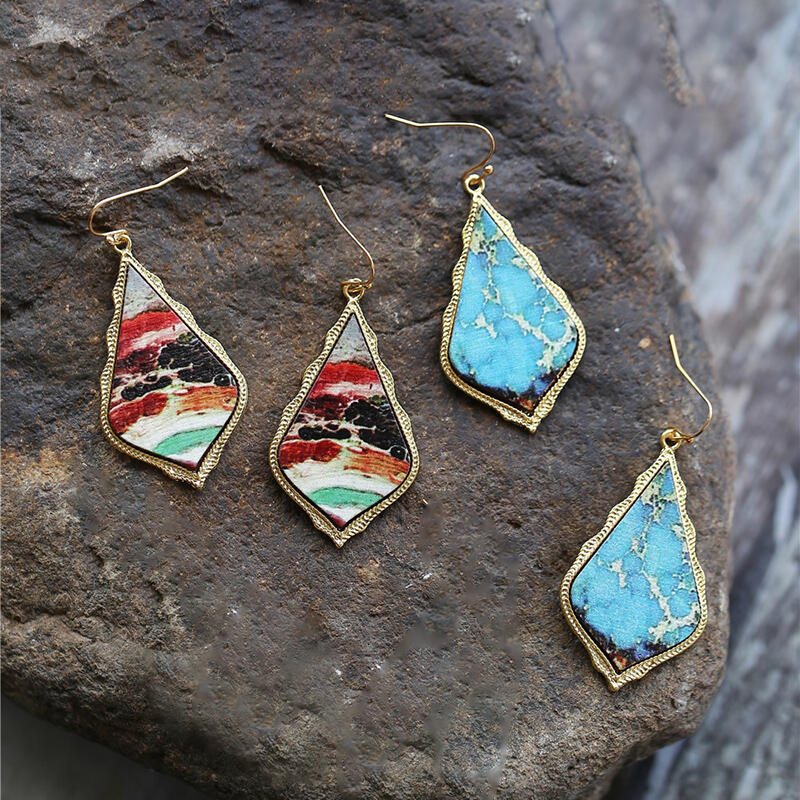 

Earrings Bohemian Vintage Water Drop Wooden Earrings in Blue. Size