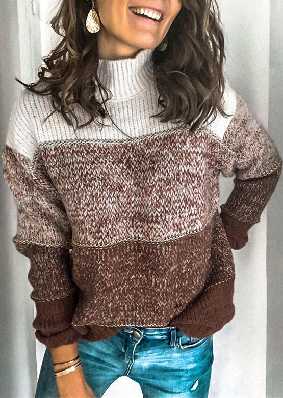Color Block Turtleneck Long Sleeve Knitted Sweater