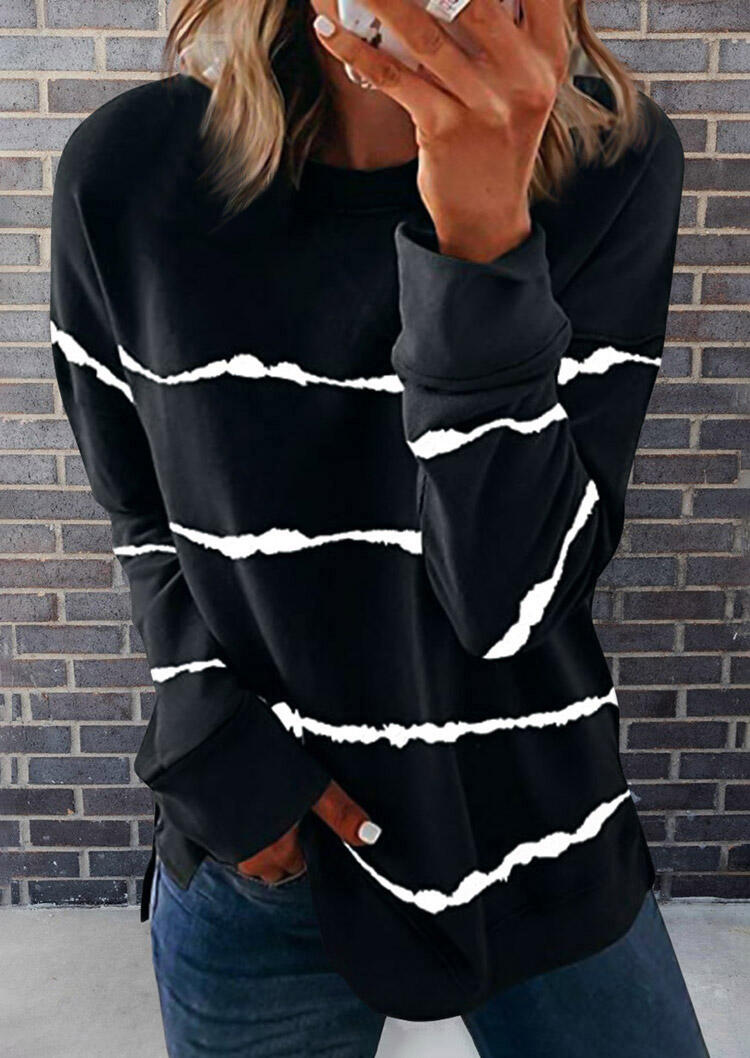

Striped Slit Long Sleeve Sweatshirt - Black, 479704