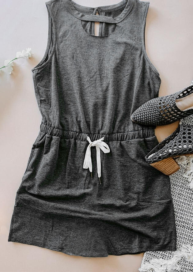 

Presale - Cut Out Drawstring Tie Mini Dress - Dark Grey, 479769