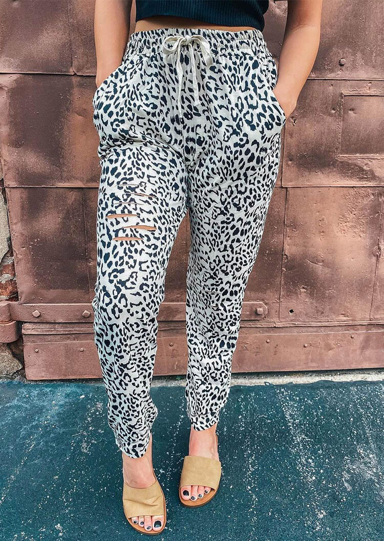 

Leopard Cut Out Pocket Drawstring Pants, 479774