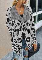 Leopard Pocket Lapel Knitted Cardigan