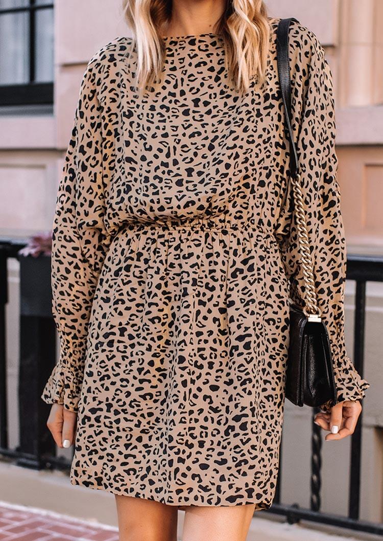

Mini Dresses Leopard Open Back Tie Elastic Waist Mini Dress in Leopard. Size