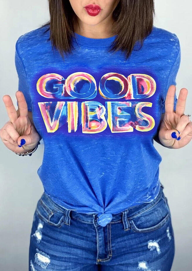 

Tees T-shirts Tie Dye Good Vibes T-Shirt Tee in Blue. Size
