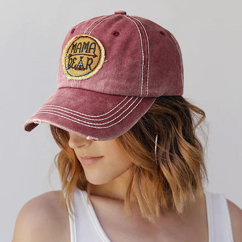 

Mama Bear Washed Distressed Twill Baseball Cap, Burgundy;dark grey, 479839