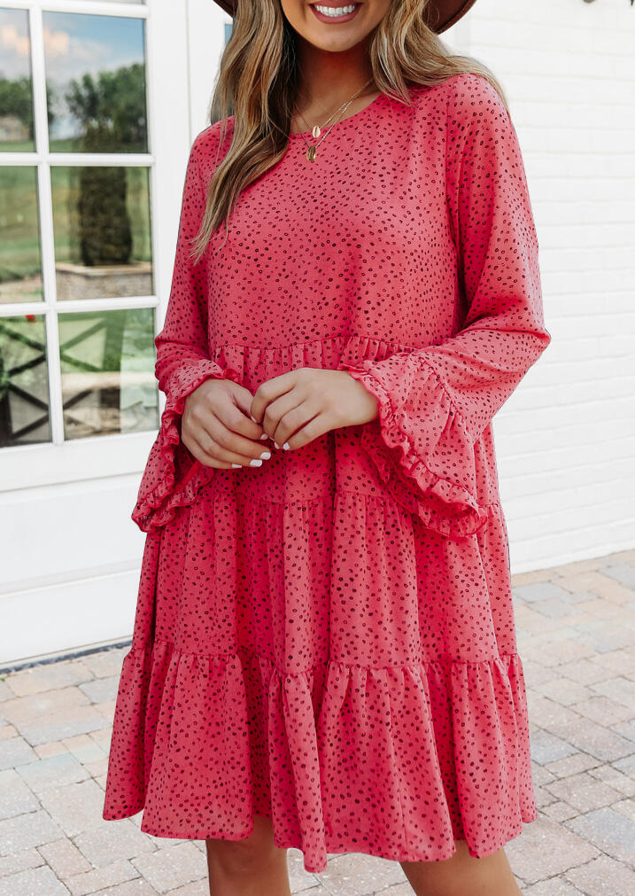 

Mini Dresses Presale - Leopard Ruffled Hollow Out Button Mini Dress in Red. Size: S,M,,XL