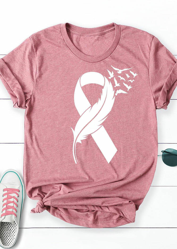 

Ribbon Feather Breast Cancer Awareness T-Shirt Tee - Cameo Brown, 479874