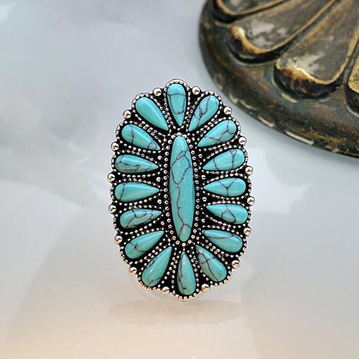 

Vintage Bohemian Turquoise Ring, Beige;lake blue, 479942