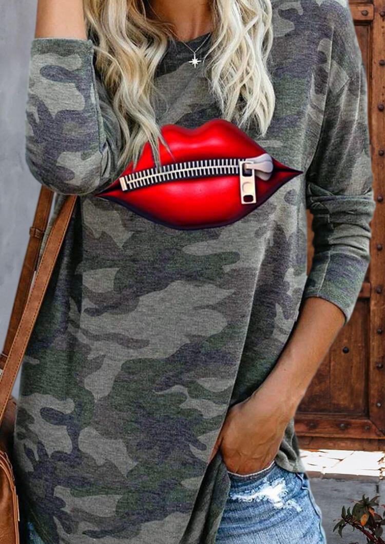

Blouses Camouflage Zipper Lips Blouse in Camouflage. Size